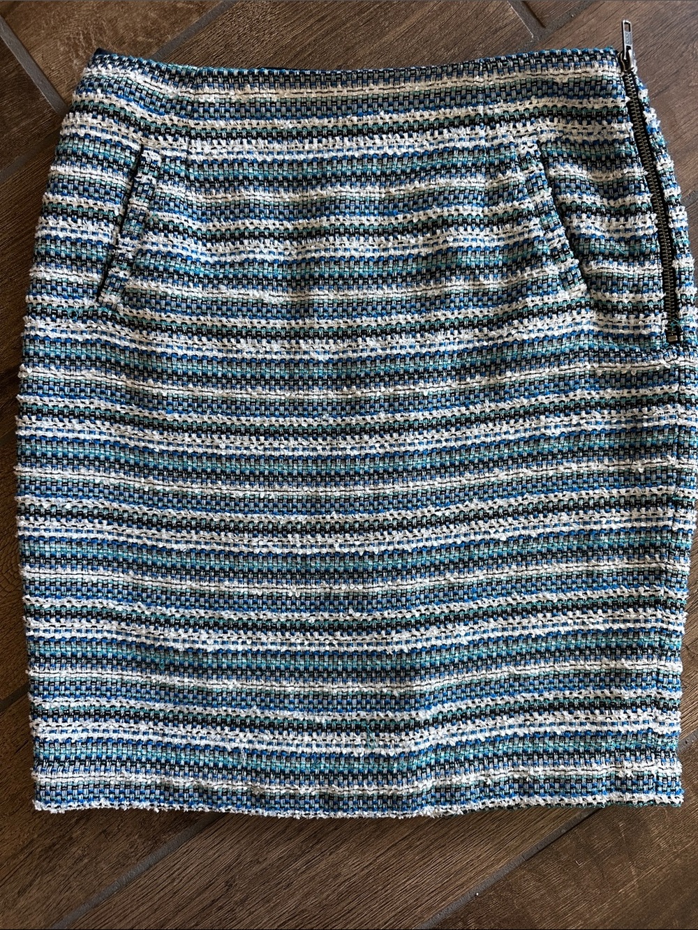 Striped Tweed Mini Skirt in Blue and White